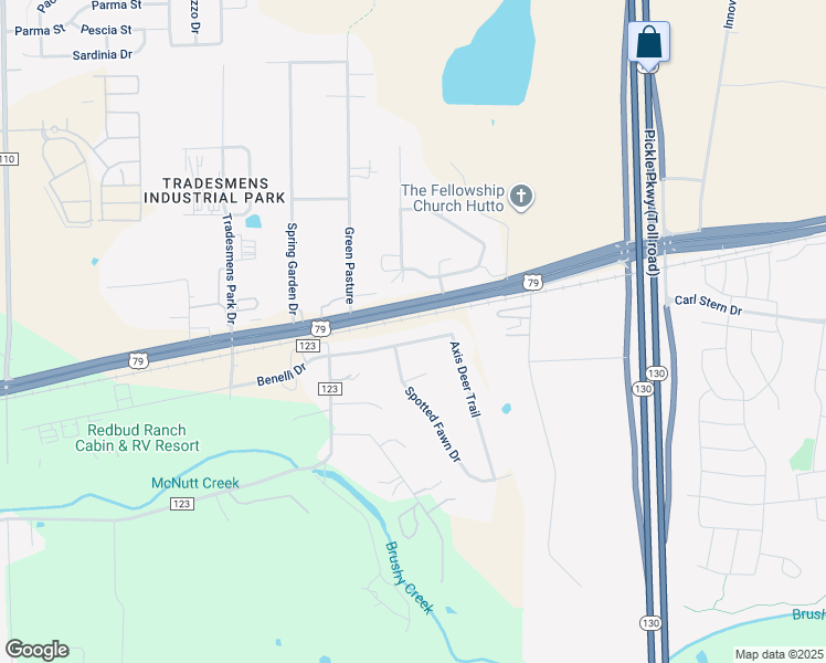 map of restaurants, bars, coffee shops, grocery stores, and more near 203 Axis Deer Trail in Hutto