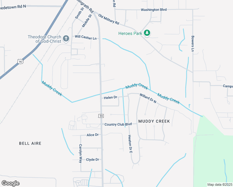 map of restaurants, bars, coffee shops, grocery stores, and more near 5440 Helen Drive in Theodore