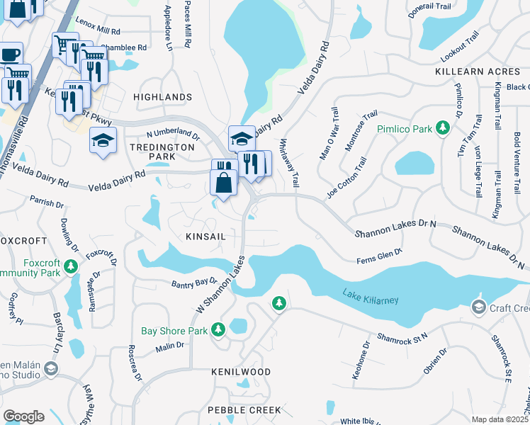 map of restaurants, bars, coffee shops, grocery stores, and more near 4501 West Shannon Lakes in Tallahassee