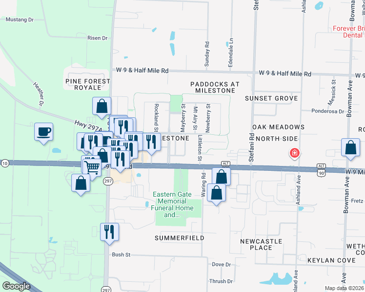map of restaurants, bars, coffee shops, grocery stores, and more near 49 Newport Street in Ensley