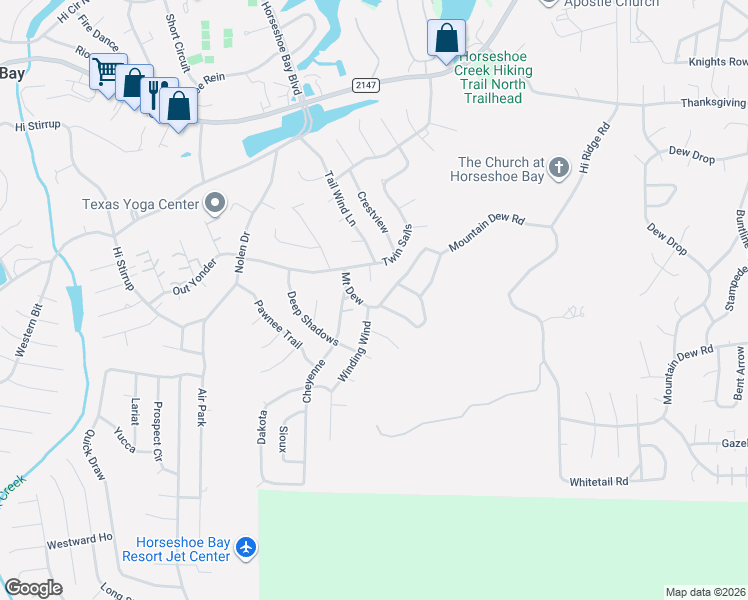 map of restaurants, bars, coffee shops, grocery stores, and more near 600 Mount Dew in Horseshoe Bay