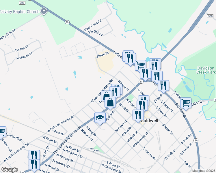 map of restaurants, bars, coffee shops, grocery stores, and more near 203 West Old San Antonio Road in Caldwell