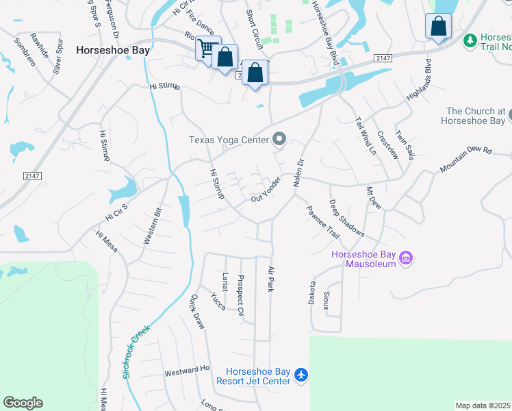 map of restaurants, bars, coffee shops, grocery stores, and more near 307 Out Yonder in Horseshoe Bay