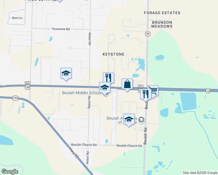 map of restaurants, bars, coffee shops, grocery stores, and more near 6061 West 9 Mile Road in Pensacola