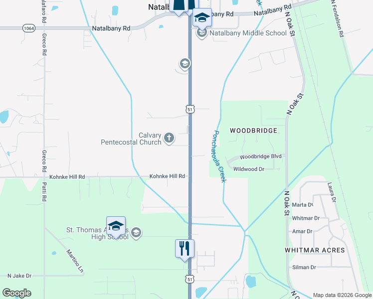 map of restaurants, bars, coffee shops, grocery stores, and more near 14642 Jericho Road in Hammond