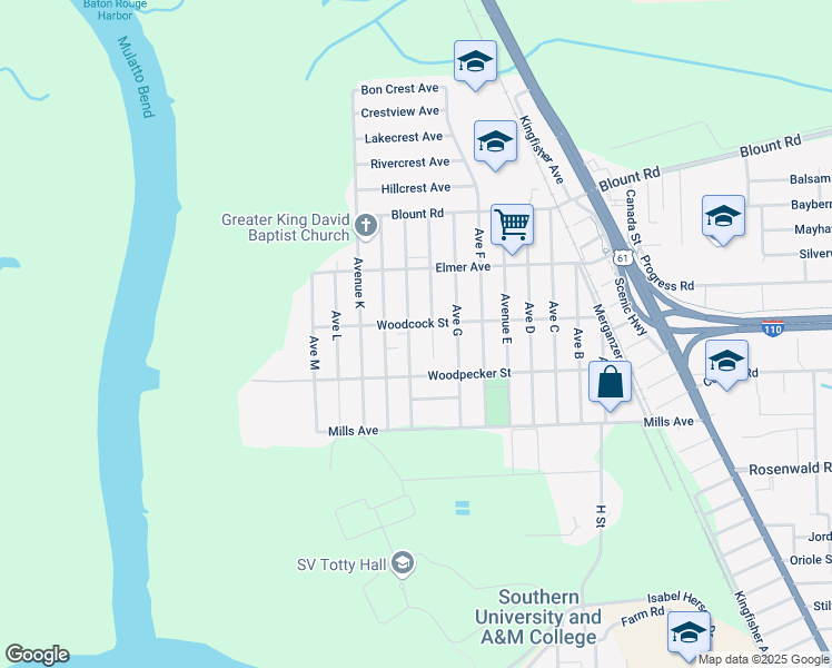 map of restaurants, bars, coffee shops, grocery stores, and more near 10036 Avenue H in Baton Rouge