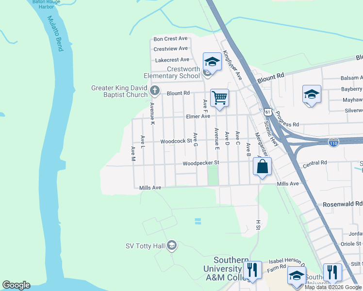 map of restaurants, bars, coffee shops, grocery stores, and more near 10037 Avenue H in Baton Rouge