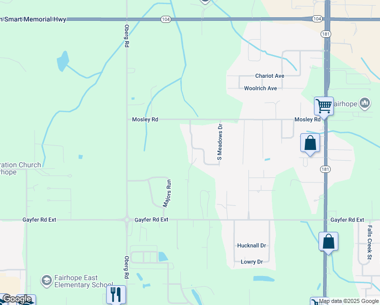 map of restaurants, bars, coffee shops, grocery stores, and more near 329 Pecan Ridge Boulevard in Fairhope