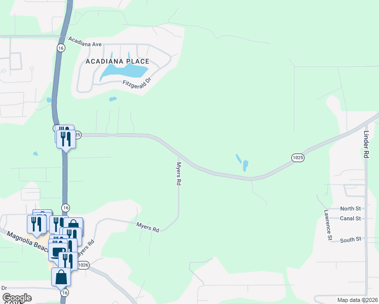 map of restaurants, bars, coffee shops, grocery stores, and more near 8563 Arnold Road in Denham Springs