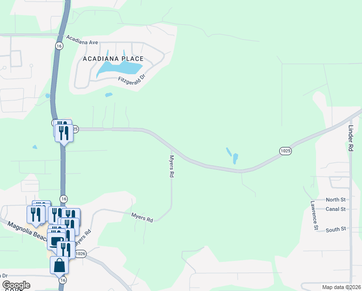 map of restaurants, bars, coffee shops, grocery stores, and more near 8563 Arnold Road in Denham Springs