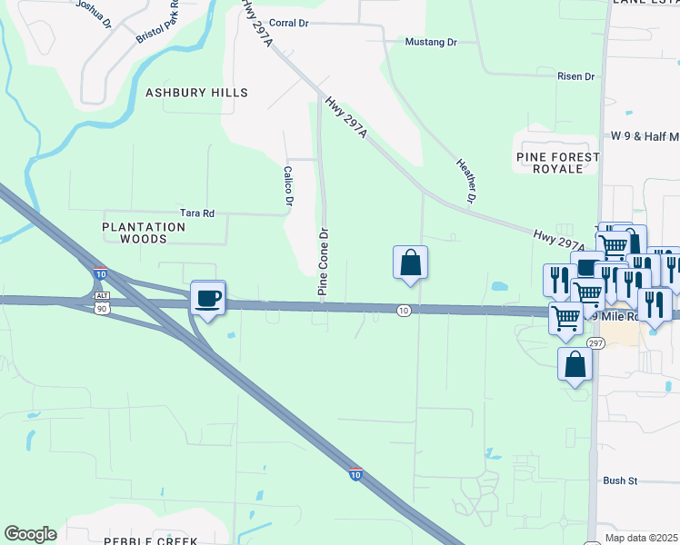 map of restaurants, bars, coffee shops, grocery stores, and more near 9520 Pine Cone Drive in Escambia County