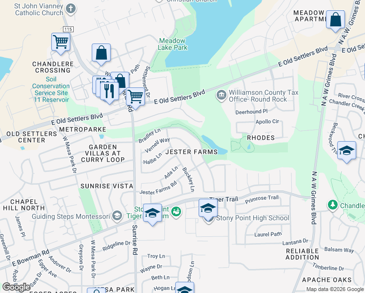 map of restaurants, bars, coffee shops, grocery stores, and more near 2542 Cora Cove in Round Rock