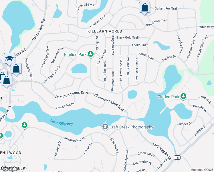 map of restaurants, bars, coffee shops, grocery stores, and more near 6400 Kingman Trail in Tallahassee