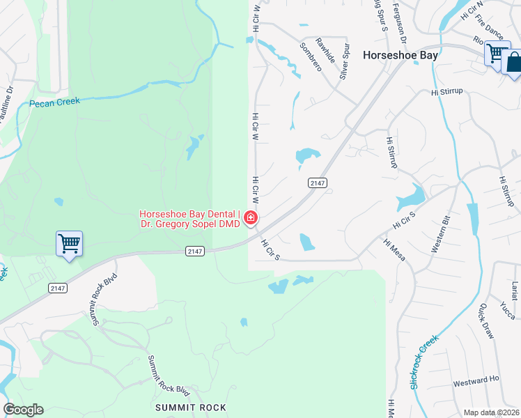 map of restaurants, bars, coffee shops, grocery stores, and more near 9000 Ranch to Market Road 2147 in Horseshoe Bay