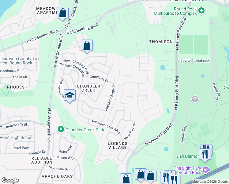 map of restaurants, bars, coffee shops, grocery stores, and more near 506 Pheasant Ridge Drive in Round Rock