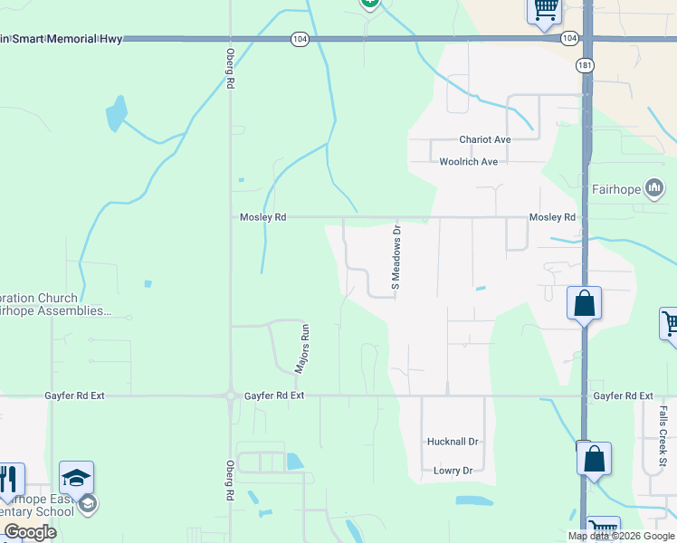 map of restaurants, bars, coffee shops, grocery stores, and more near 329 Pecan Ridge Boulevard in Fairhope
