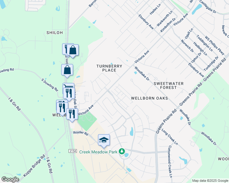 map of restaurants, bars, coffee shops, grocery stores, and more near 15105 Silver Springs Court in College Station