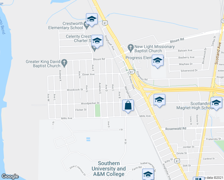 map of restaurants, bars, coffee shops, grocery stores, and more near 10075 Avenue C in Baton Rouge