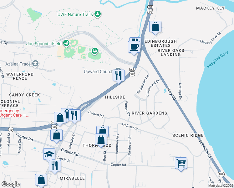 map of restaurants, bars, coffee shops, grocery stores, and more near in Ferry Pass