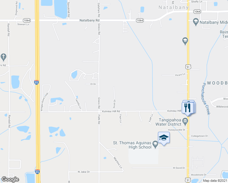 map of restaurants, bars, coffee shops, grocery stores, and more near 47067 Scott Drive in Hammond