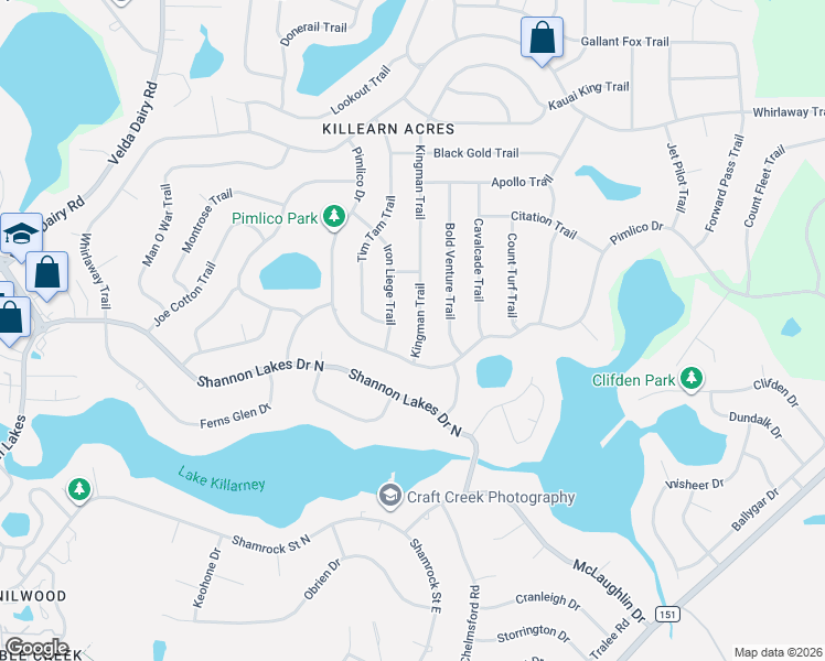map of restaurants, bars, coffee shops, grocery stores, and more near 6400 Kingman Trail in Tallahassee