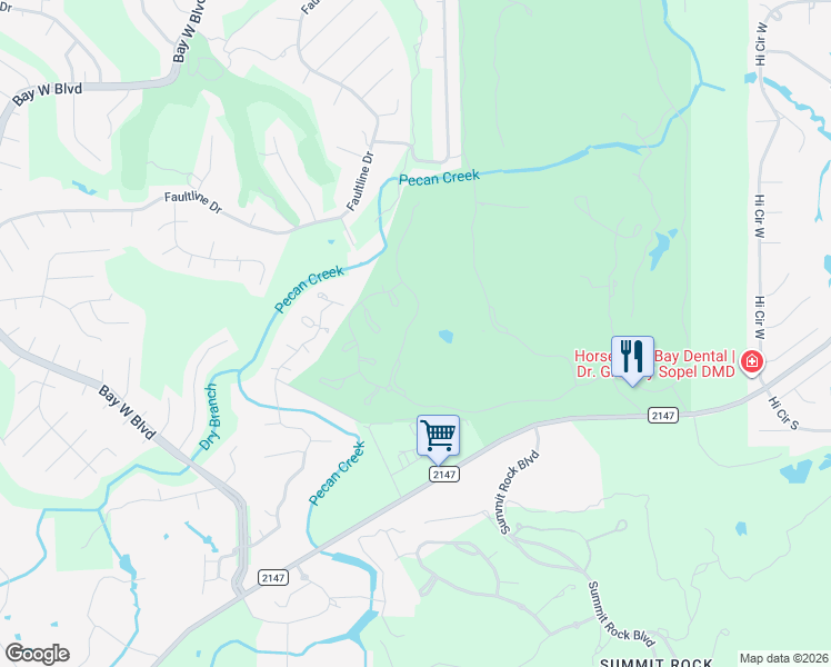 map of restaurants, bars, coffee shops, grocery stores, and more near 104 Mccullough Court in Horseshoe Bay