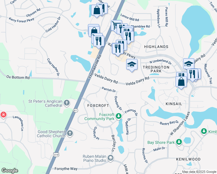 map of restaurants, bars, coffee shops, grocery stores, and more near 2920 Parrish Drive in Tallahassee