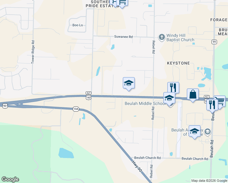 map of restaurants, bars, coffee shops, grocery stores, and more near 6430 West 9 Mile Road in Pensacola