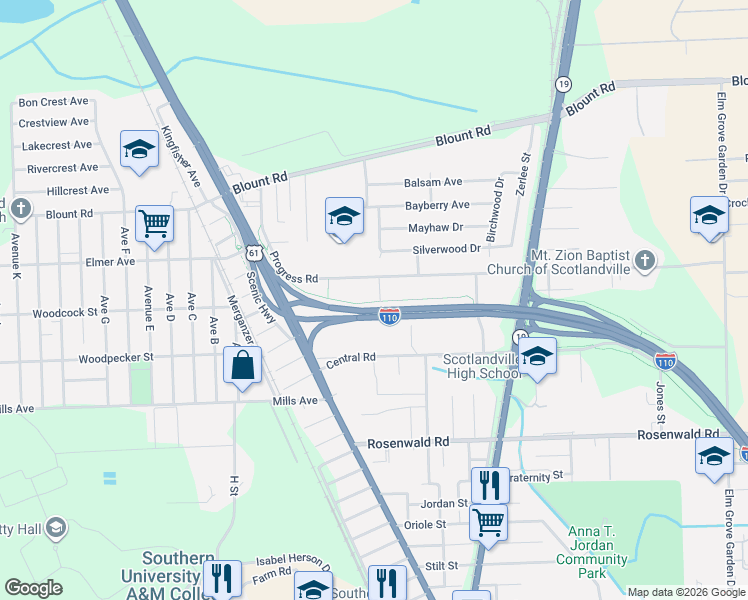 map of restaurants, bars, coffee shops, grocery stores, and more near 10133 Bowman Avenue in Baton Rouge