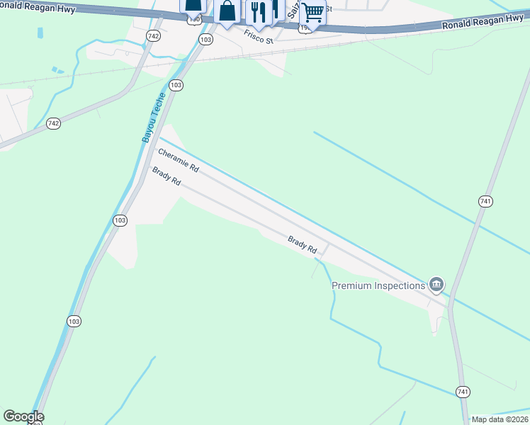 map of restaurants, bars, coffee shops, grocery stores, and more near 298-340 Cheramie Road in Port Barre