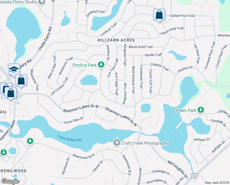 map of restaurants, bars, coffee shops, grocery stores, and more near 6521 Iron Liege Trail in Tallahassee