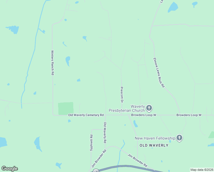 map of restaurants, bars, coffee shops, grocery stores, and more near 50 Olson Road in New Waverly