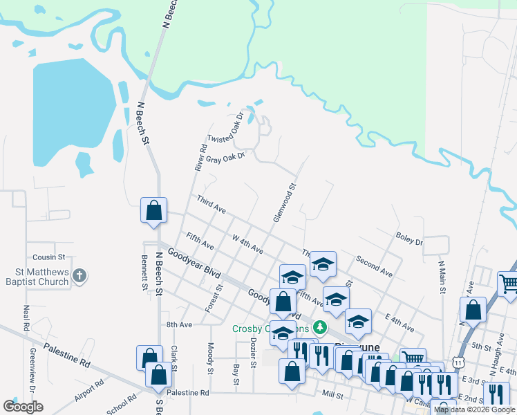 map of restaurants, bars, coffee shops, grocery stores, and more near 600 Briarwood Lane in Picayune