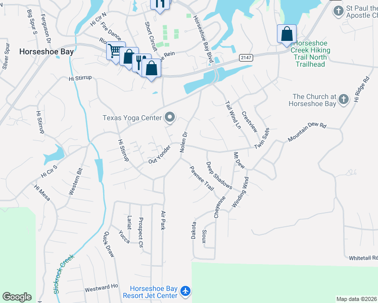 map of restaurants, bars, coffee shops, grocery stores, and more near 103 Mount Dew in Horseshoe Bay
