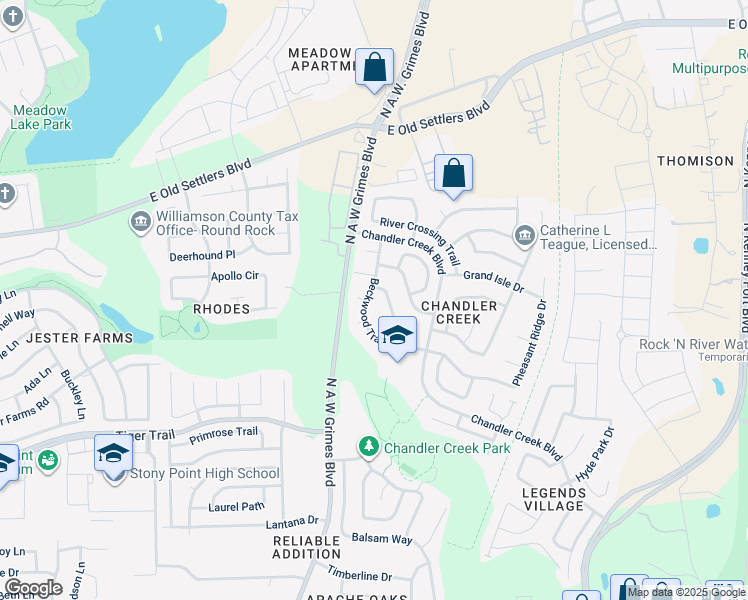 map of restaurants, bars, coffee shops, grocery stores, and more near 1922 Pachea Trail in Round Rock