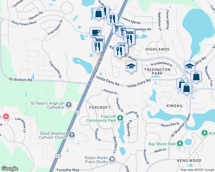 map of restaurants, bars, coffee shops, grocery stores, and more near 2920 Parrish Drive in Tallahassee