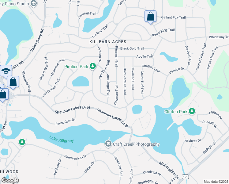map of restaurants, bars, coffee shops, grocery stores, and more near 6521 Iron Liege Trail in Tallahassee