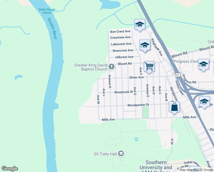 map of restaurants, bars, coffee shops, grocery stores, and more near 10210 Avenue L in Baton Rouge