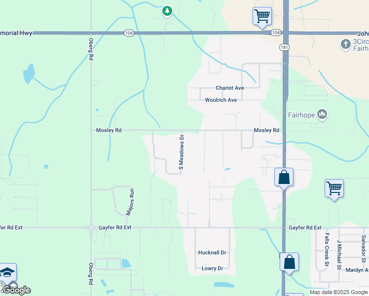 map of restaurants, bars, coffee shops, grocery stores, and more near 21412 South Meadows Drive in Fairhope