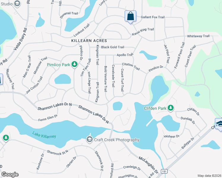 map of restaurants, bars, coffee shops, grocery stores, and more near 6412 Cavalcade Trail in Tallahassee