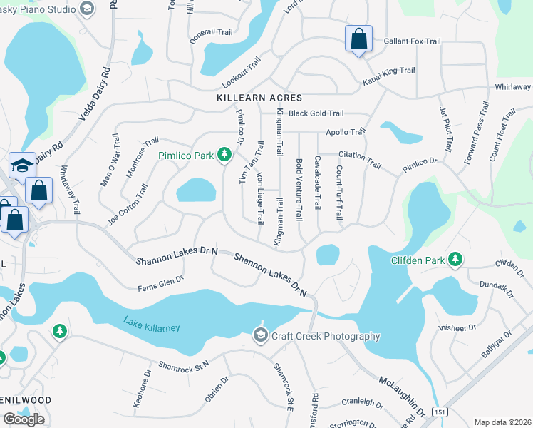 map of restaurants, bars, coffee shops, grocery stores, and more near 6521 Iron Liege Trail in Tallahassee