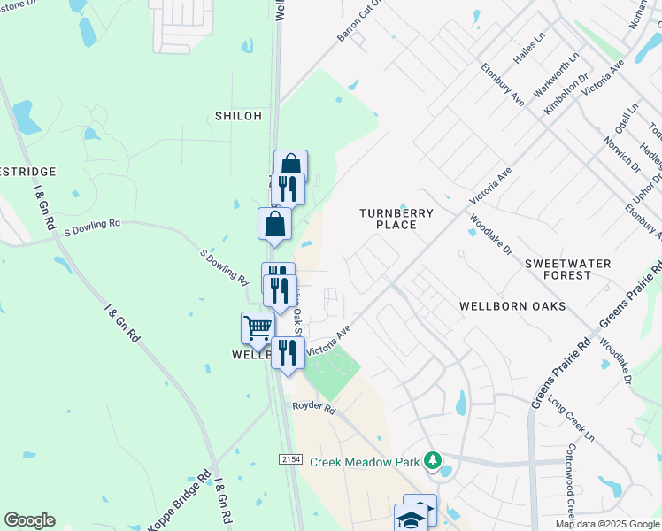 map of restaurants, bars, coffee shops, grocery stores, and more near 3953 Church Street in College Station