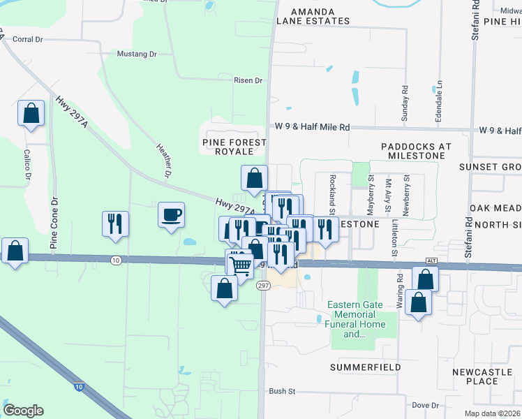 map of restaurants, bars, coffee shops, grocery stores, and more near 4116 County Road 297A in Escambia County