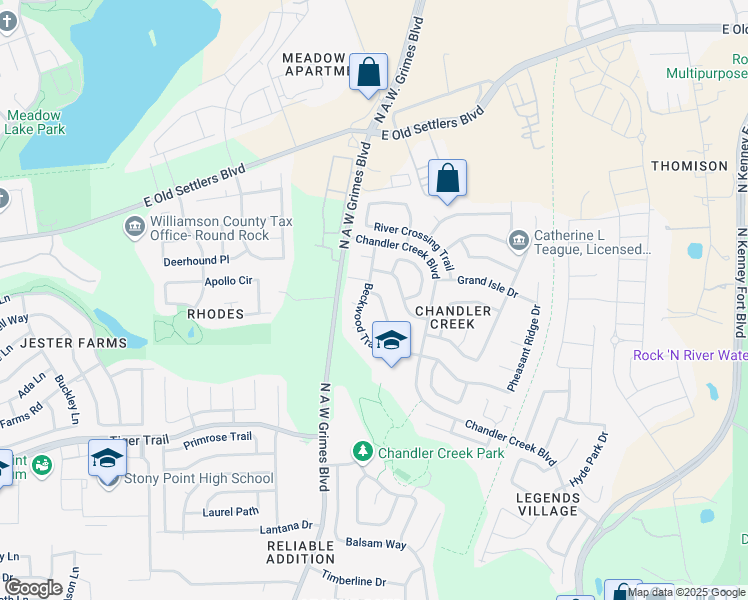map of restaurants, bars, coffee shops, grocery stores, and more near 1922 Pachea Trail in Round Rock