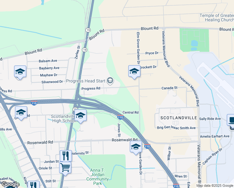 map of restaurants, bars, coffee shops, grocery stores, and more near 1725 Progress Road in Baton Rouge