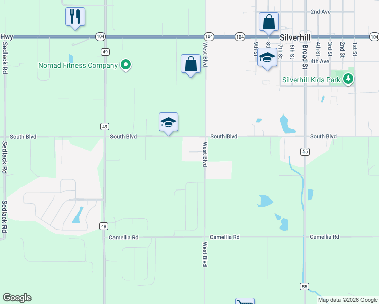 map of restaurants, bars, coffee shops, grocery stores, and more near 15401 Sunny Court in Silverhill