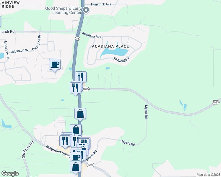 map of restaurants, bars, coffee shops, grocery stores, and more near 8245 Arnold Road in Denham Springs