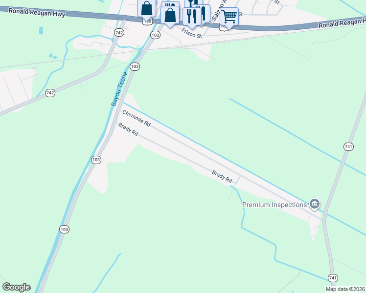 map of restaurants, bars, coffee shops, grocery stores, and more near 298 Cheramie Road in Port Barre