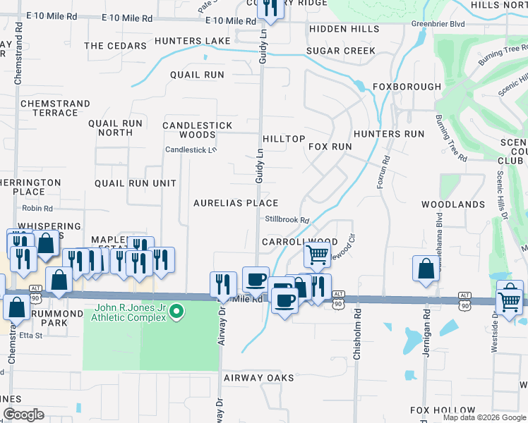 map of restaurants, bars, coffee shops, grocery stores, and more near 1000 Stillbrook Road in Pensacola