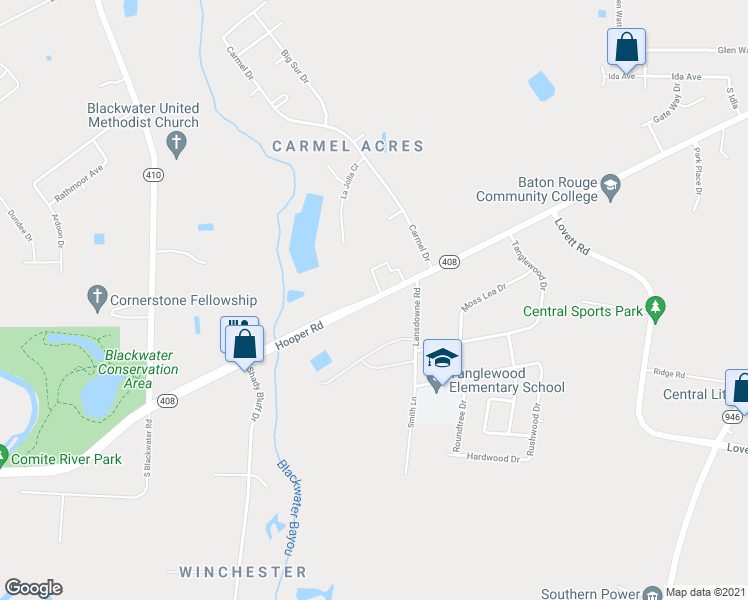 map of restaurants, bars, coffee shops, grocery stores, and more near 9854 Hooper Road in Baton Rouge